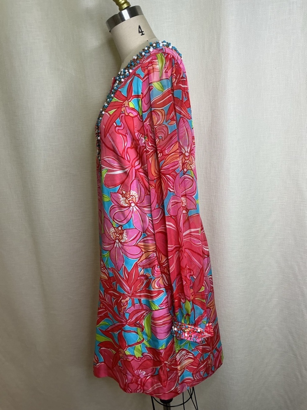 Lilly Pulitzer Pink Floral Beaded Tunic Dress Size 10 Resort Chic - Picture 4 of 11